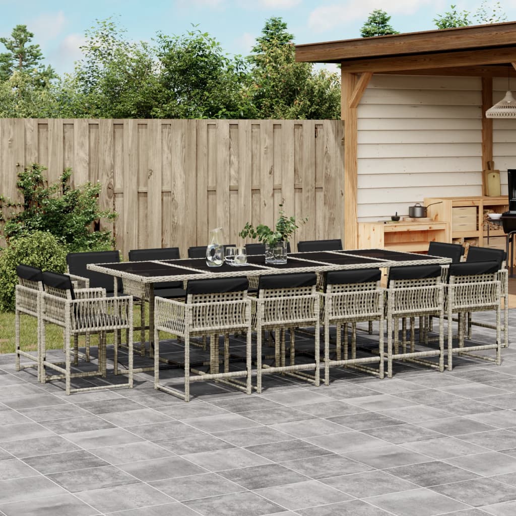 Set Comedor De Jardín Con Cojines 15 Pzas Ratán Sintético Negro