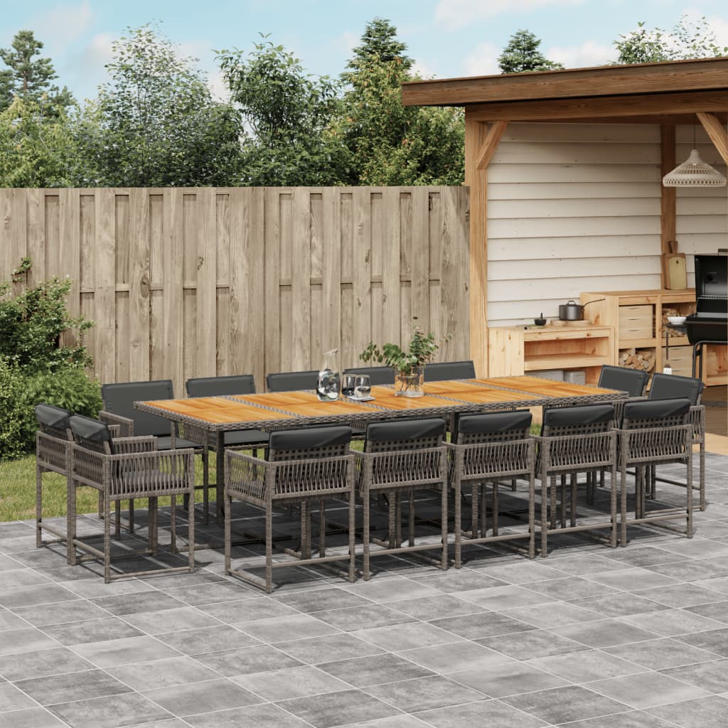 Set Comedor De Jardín Con Cojines 15 Pzas Ratán Sintético Negro