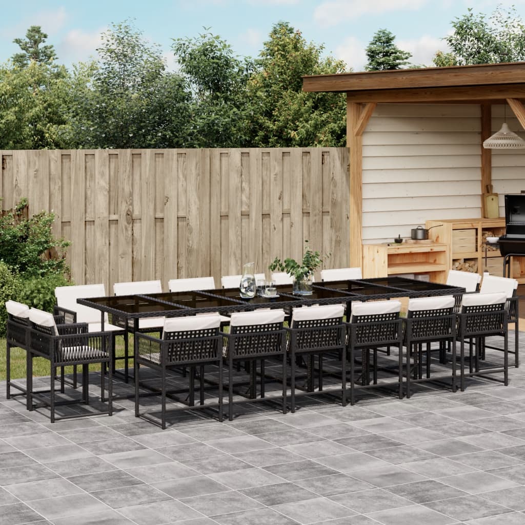Set Comedor De Jardín Con Cojines 15 Pzas Ratán Sintético Negro
