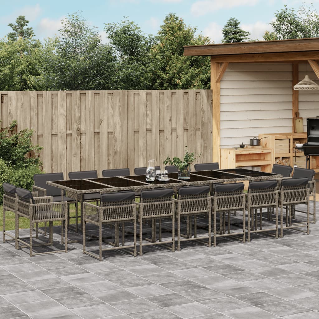 Set Comedor De Jardín Con Cojines 15 Pzas Ratán Sintético Negro