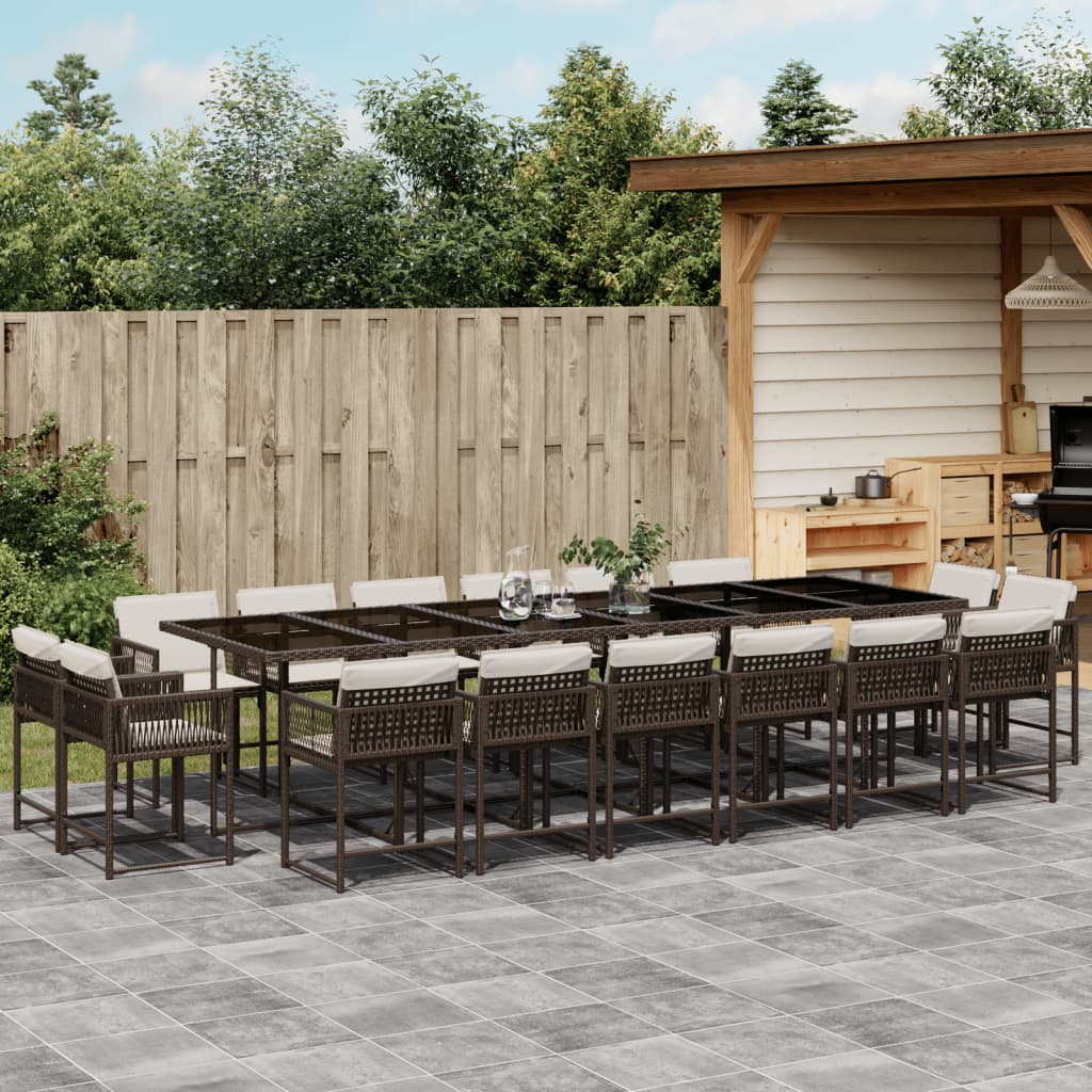 Set Comedor De Jardín Con Cojines 15 Pzas Ratán Sintético Negro