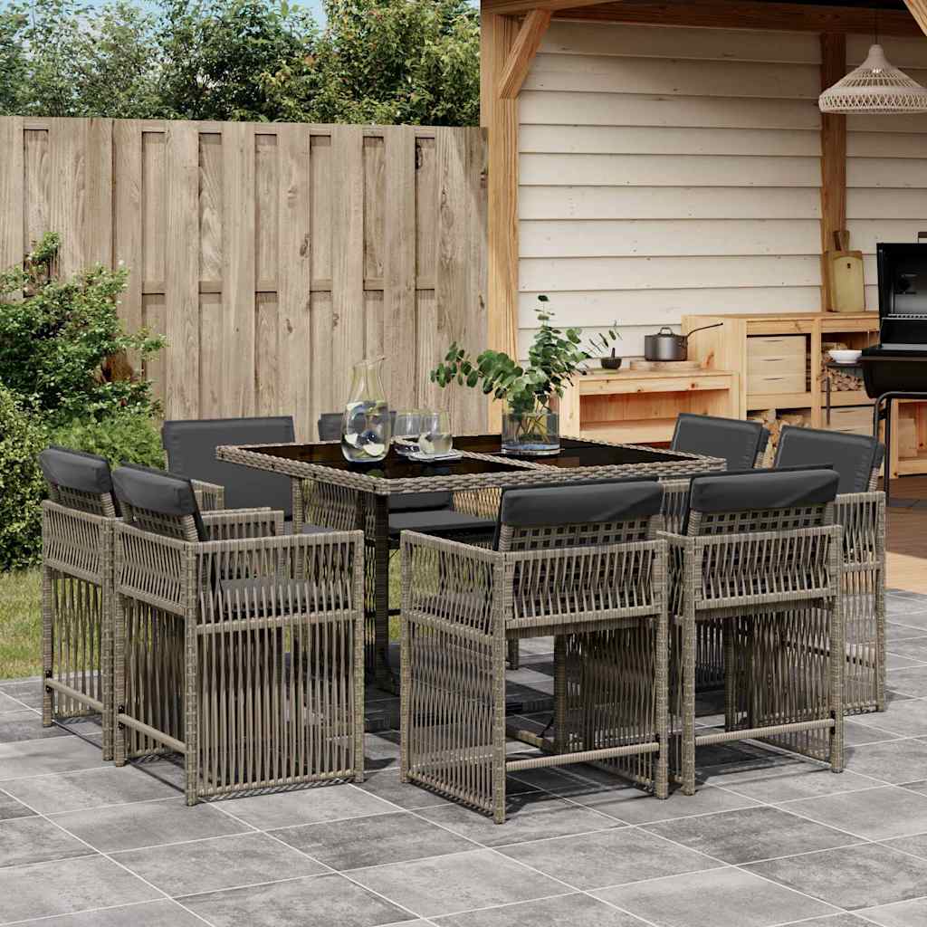 Set Comedor De Jardín 17 Pzas Y Cojines Ratán Sintético