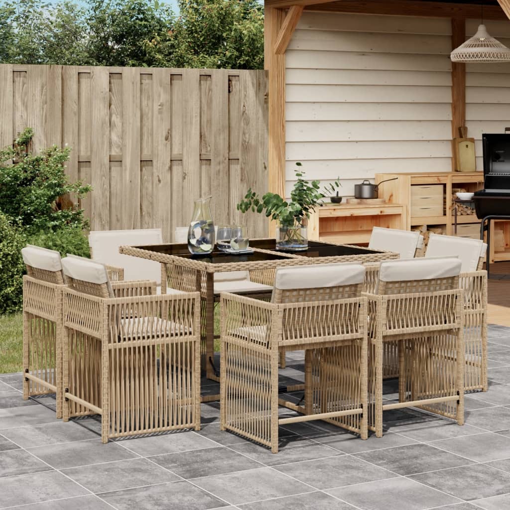 Set Comedor De Jardín 17 Pzas Y Cojines Ratán Sintético