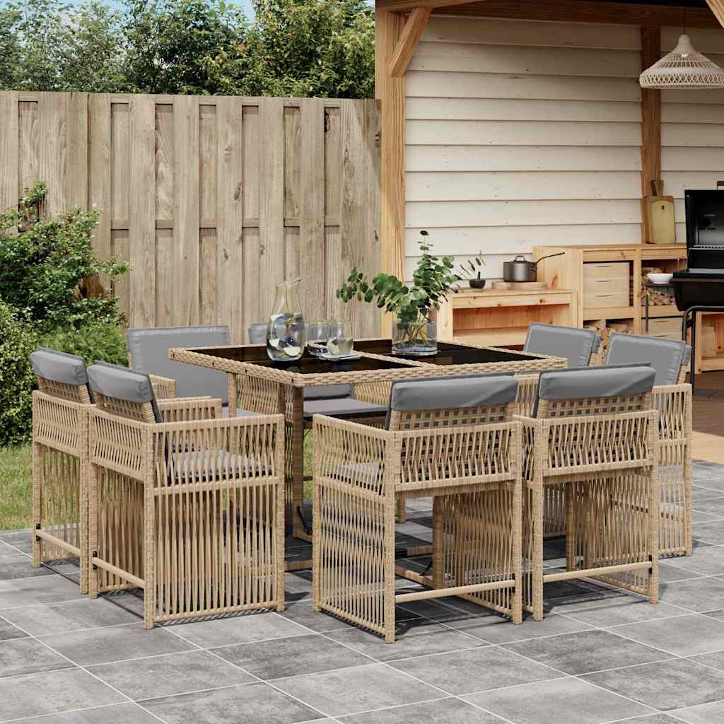 Set Comedor De Jardín 17 Pzas Y Cojines Ratán Sintético