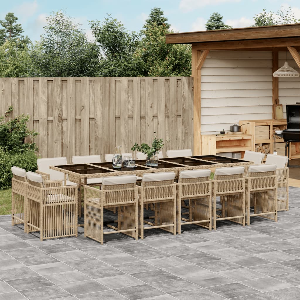 Set Comedor De Jardín 17 Pzas Y Cojines Ratán Sintético