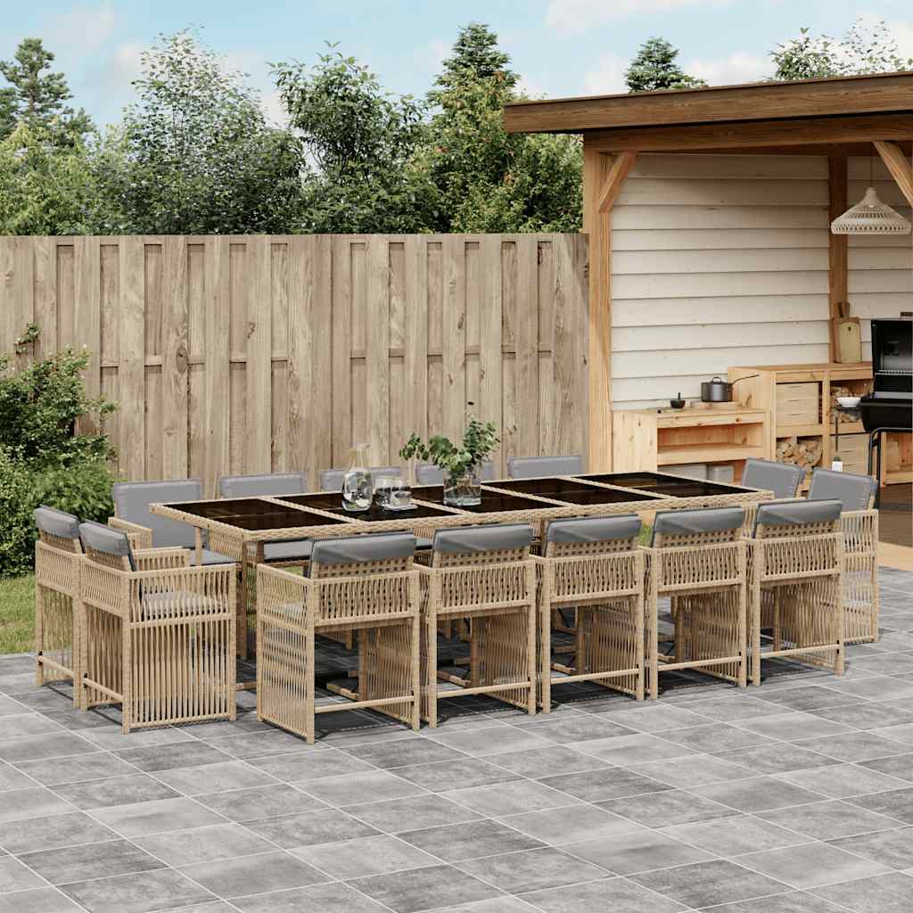 Set Comedor De Jardín 17 Pzas Y Cojines Ratán Sintético