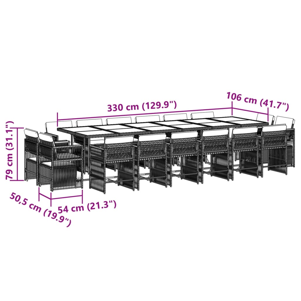 Set Comedor De Jardín 17 Pzas Y Cojines Ratán Sintético