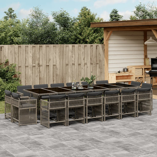 Set Comedor De Jardín 17 Pzas Y Cojines Ratán Sintético