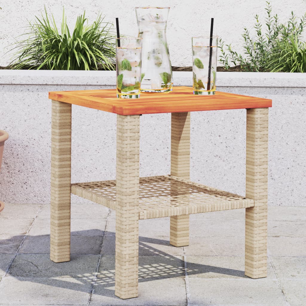 Mesa De Jardín Ratán Sintético Madera Acacia Beige