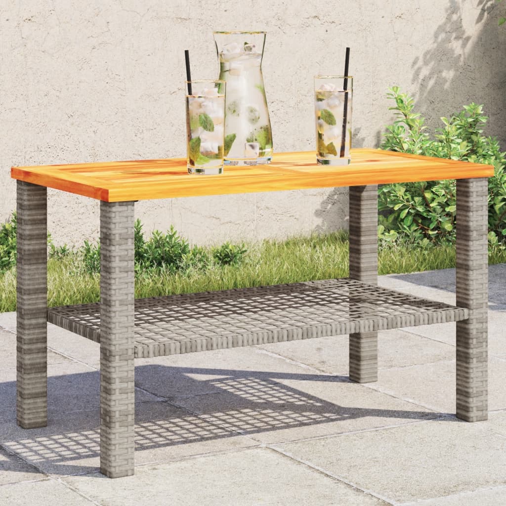 Mesa De Jardín Ratán Sintético Madera Acacia Beige
