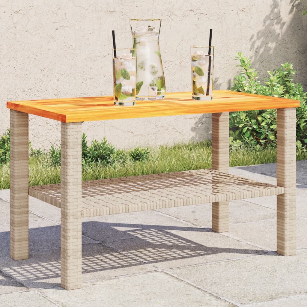 Mesa De Jardín Ratán Sintético Madera Acacia Beige