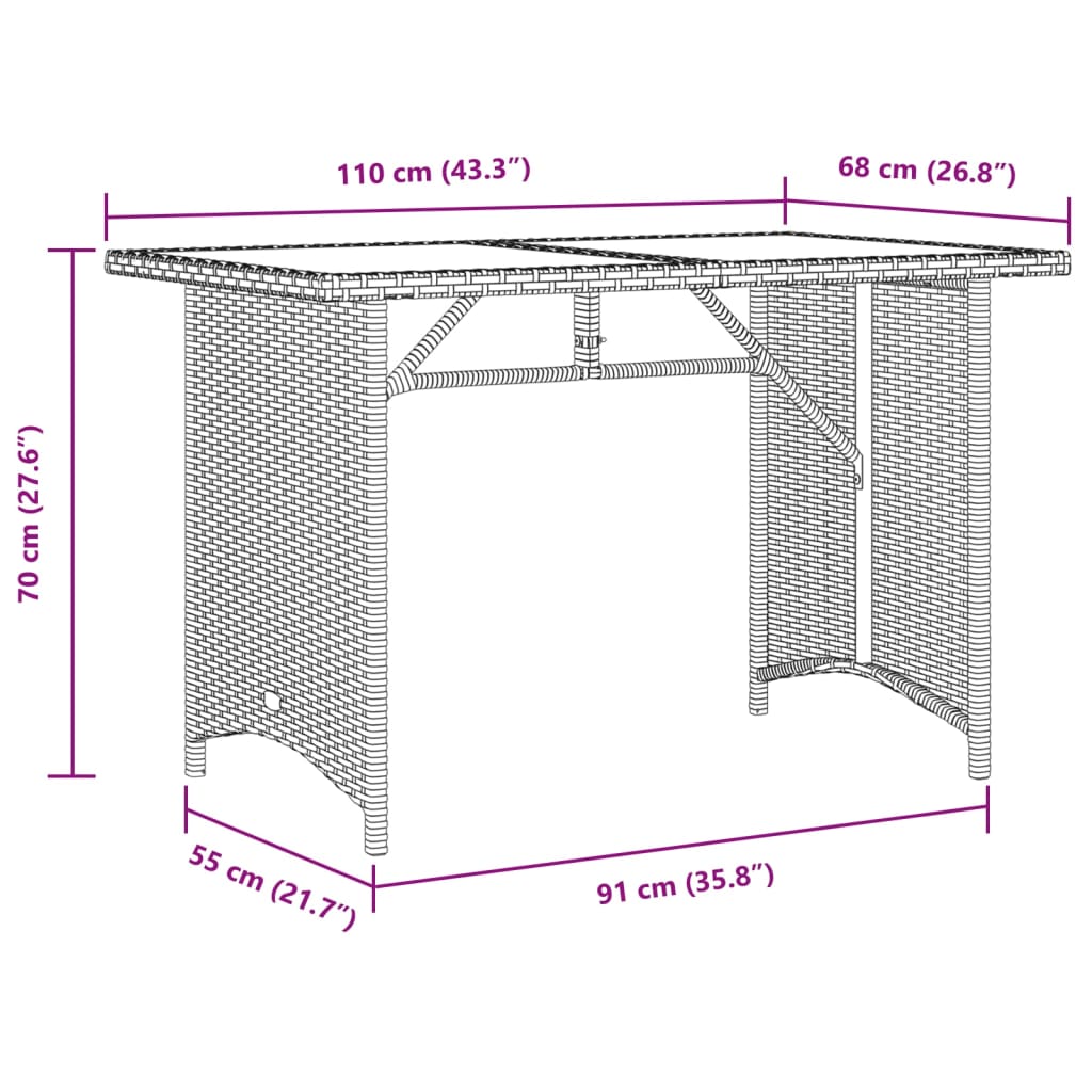Mesa De Jardín Superficie De Ratán Pe 110X68X70 Cm