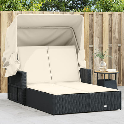 Tumbona Doble Con Capota Y Cojines Ratán Sintético Negro