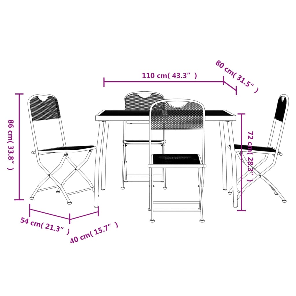 Juego De Comedor De Jardín 5 Pzas Malla Metálica Gris Antracita