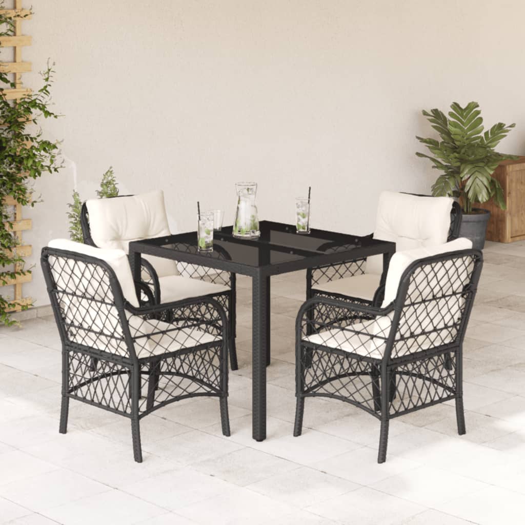 Set Comedor De Jardín 5 Piezas Con Cojines Ratán Sintético