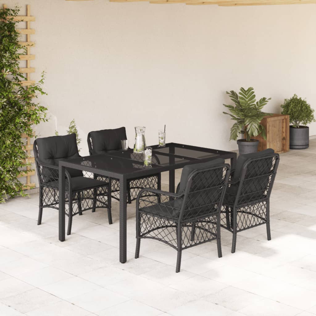 Set Comedor De Jardín 5 Piezas Con Cojines Ratán Sintético