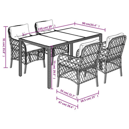 Set Comedor De Jardín 5 Piezas Con Cojines Ratán Sintético