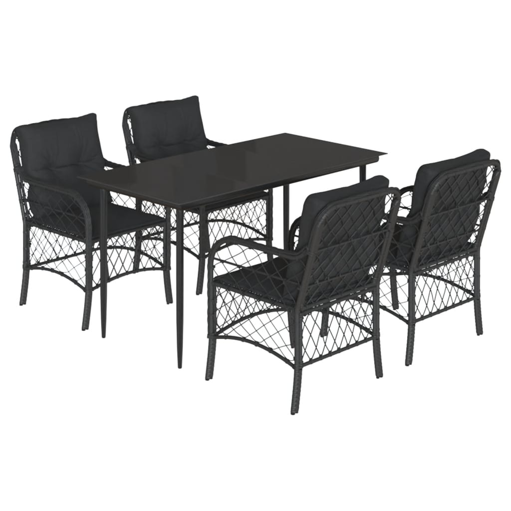 Set De Muebles Jardín 5 Pzas Con Cojines Ratán Sintético Negro