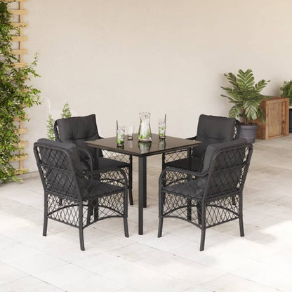 Set De Muebles Jardín 5 Pzas Con Cojines Ratán Sintético Negro
