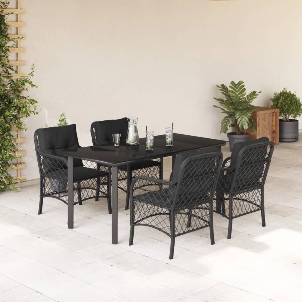 Set De Muebles Jardín 5 Pzas Con Cojines Ratán Sintético Negro