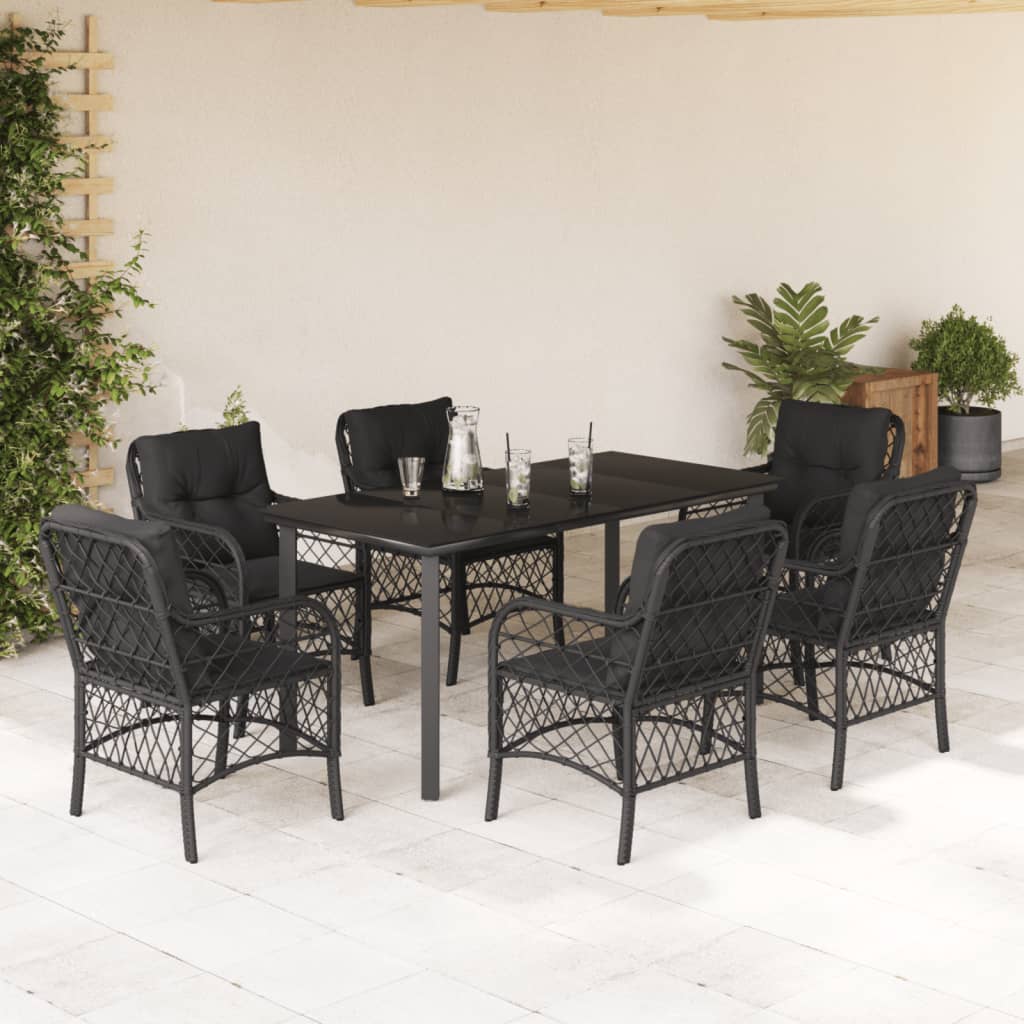 Set De Muebles Jardín 5 Pzas Con Cojines Ratán Sintético Negro