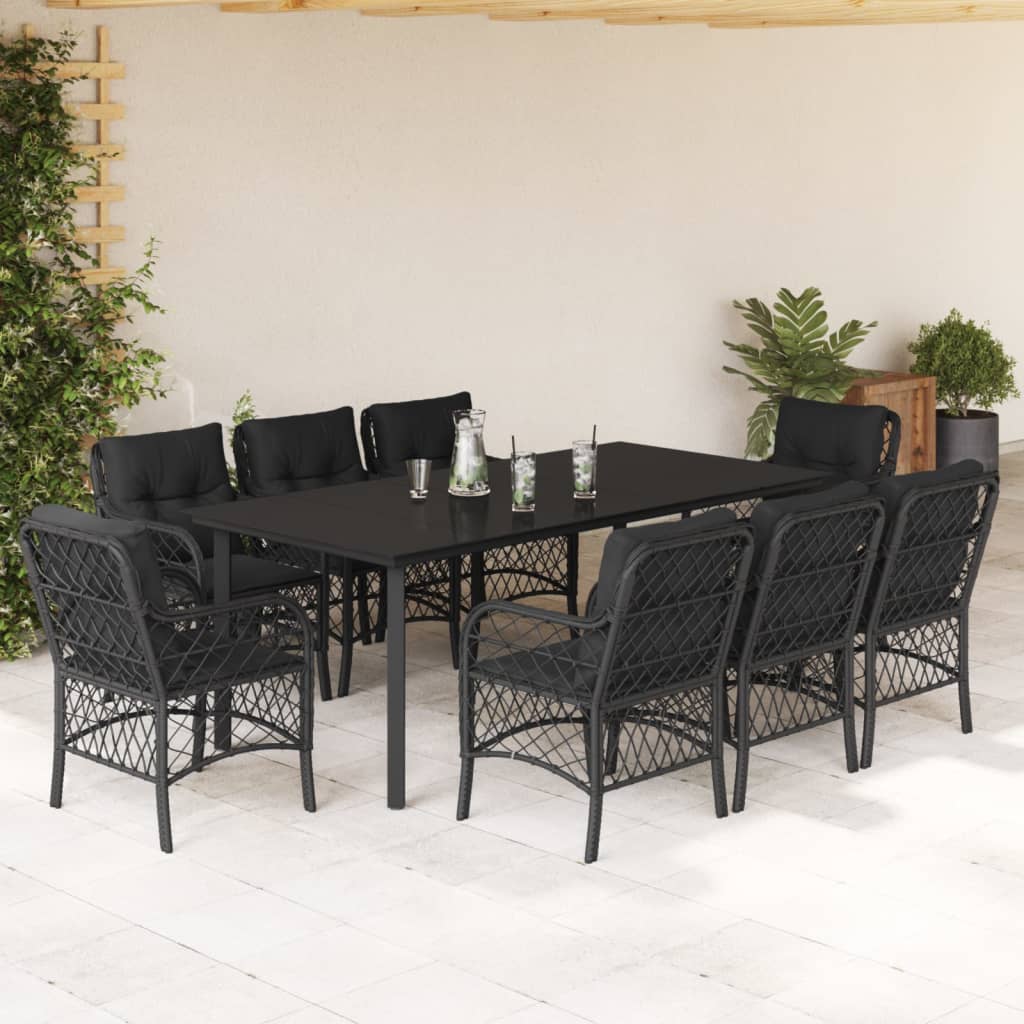 Set De Muebles Jardín 5 Pzas Con Cojines Ratán Sintético Negro