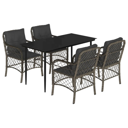 Set Comedor De Jardín 5 Piezas Con Cojines Ratán Sintético Gris