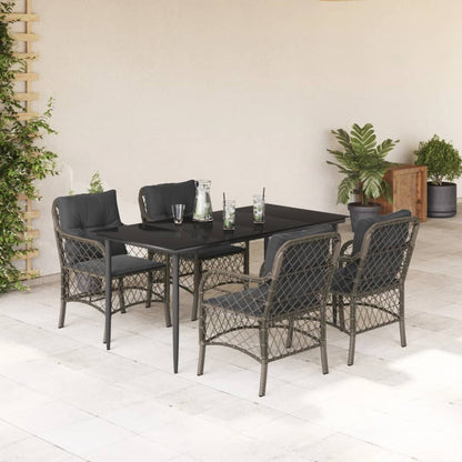 Set Comedor De Jardín 5 Piezas Con Cojines Ratán Sintético Gris