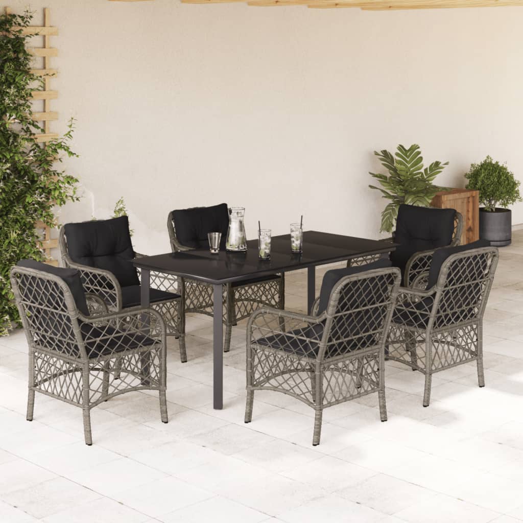 Set Comedor De Jardín 5 Piezas Con Cojines Ratán Sintético Gris