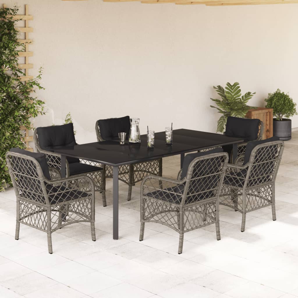 Set Comedor De Jardín 5 Piezas Con Cojines Ratán Sintético Gris
