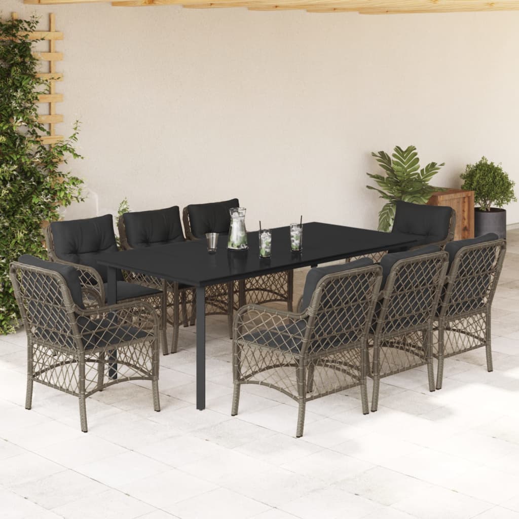 Set Comedor De Jardín 5 Piezas Con Cojines Ratán Sintético Gris