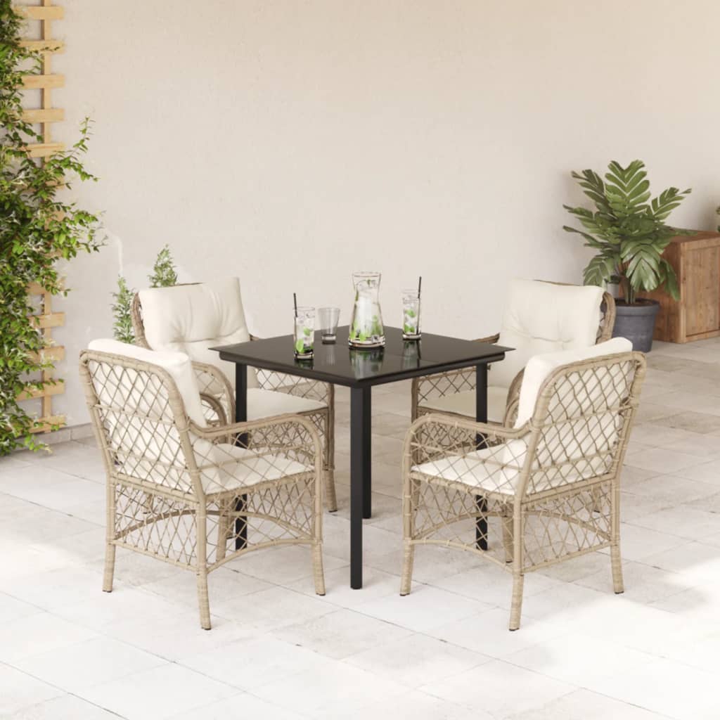 Set Comedor De Jardín 5 Pzas Con Cojines Ratán Sintético Beige