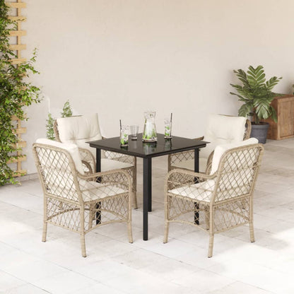 Set Comedor De Jardín 5 Pzas Con Cojines Ratán Sintético Beige