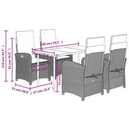 Set Comedor De Jardín 5 Piezas Y Cojines Ratán Sintético Marrón
