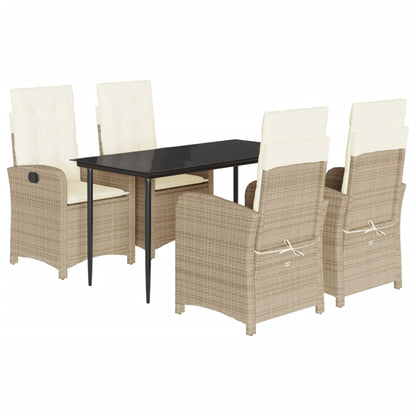 Set Comedor De Jardín 5 Pzas Con Cojines Ratán Sintético Beige