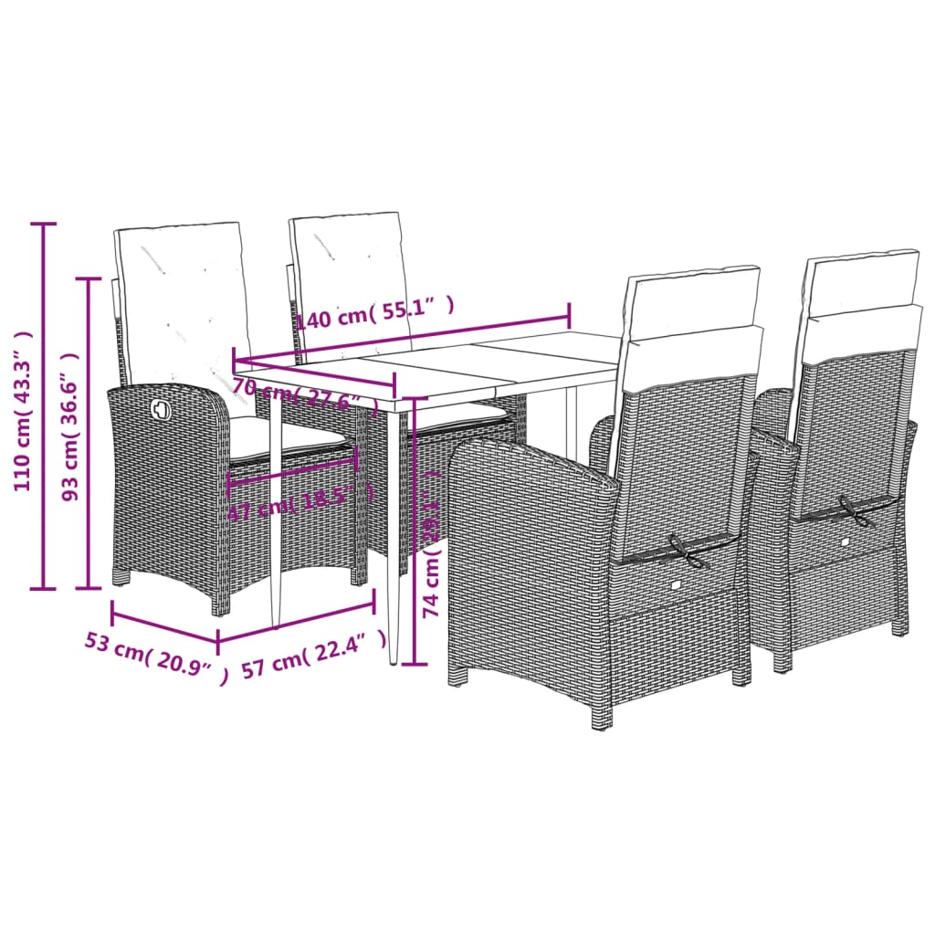 Set Comedor De Jardín 5 Pzas Con Cojines Ratán Sintético Beige