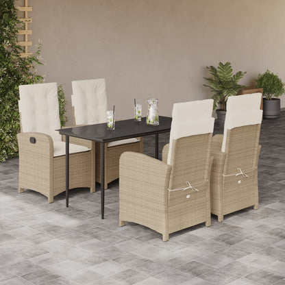 Set Comedor De Jardín 5 Pzas Con Cojines Ratán Sintético Beige