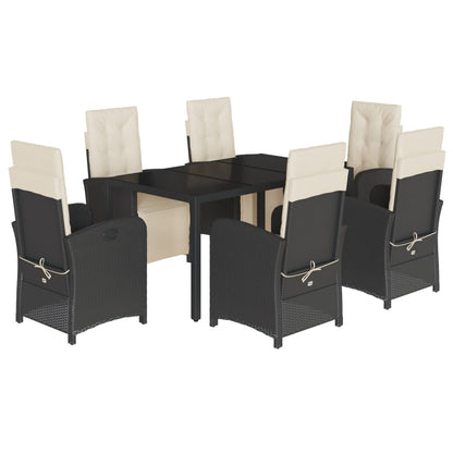 Set De Comedor De Jardín 7 Pzas Y Cojines Ratán Sintético Negro