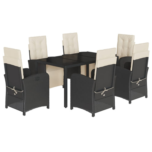 Set De Comedor De Jardín 7 Pzas Y Cojines Ratán Sintético Negro