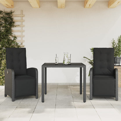 Set De Comedor De Jardín 7 Pzas Y Cojines Ratán Sintético Negro