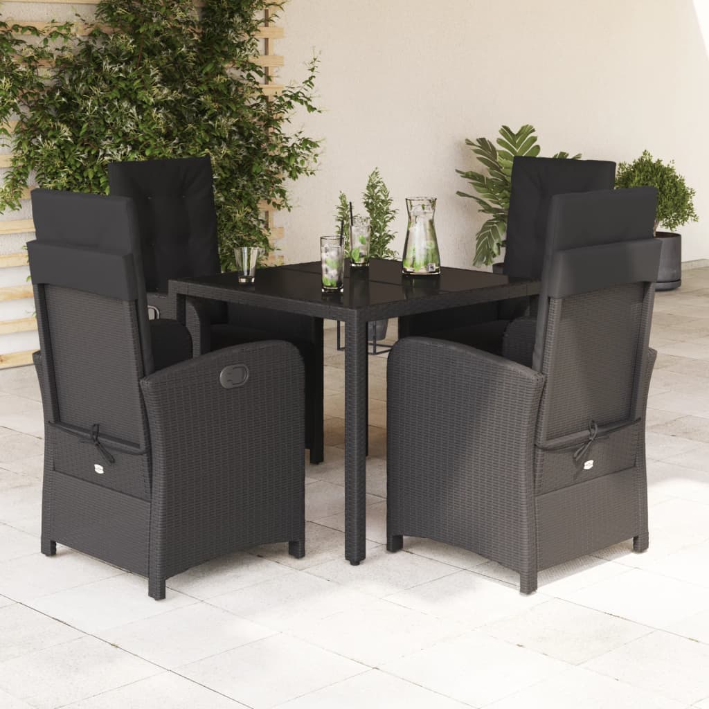 Set De Comedor De Jardín 7 Pzas Y Cojines Ratán Sintético Negro
