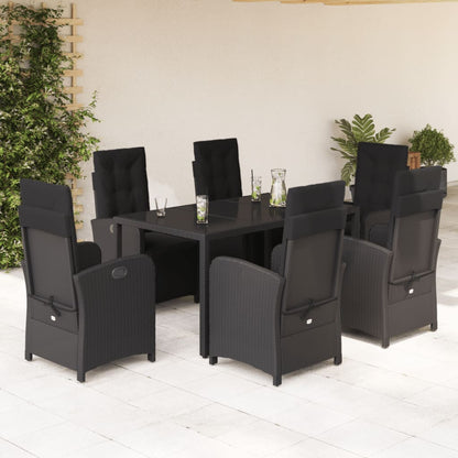 Set De Comedor De Jardín 7 Pzas Y Cojines Ratán Sintético Negro