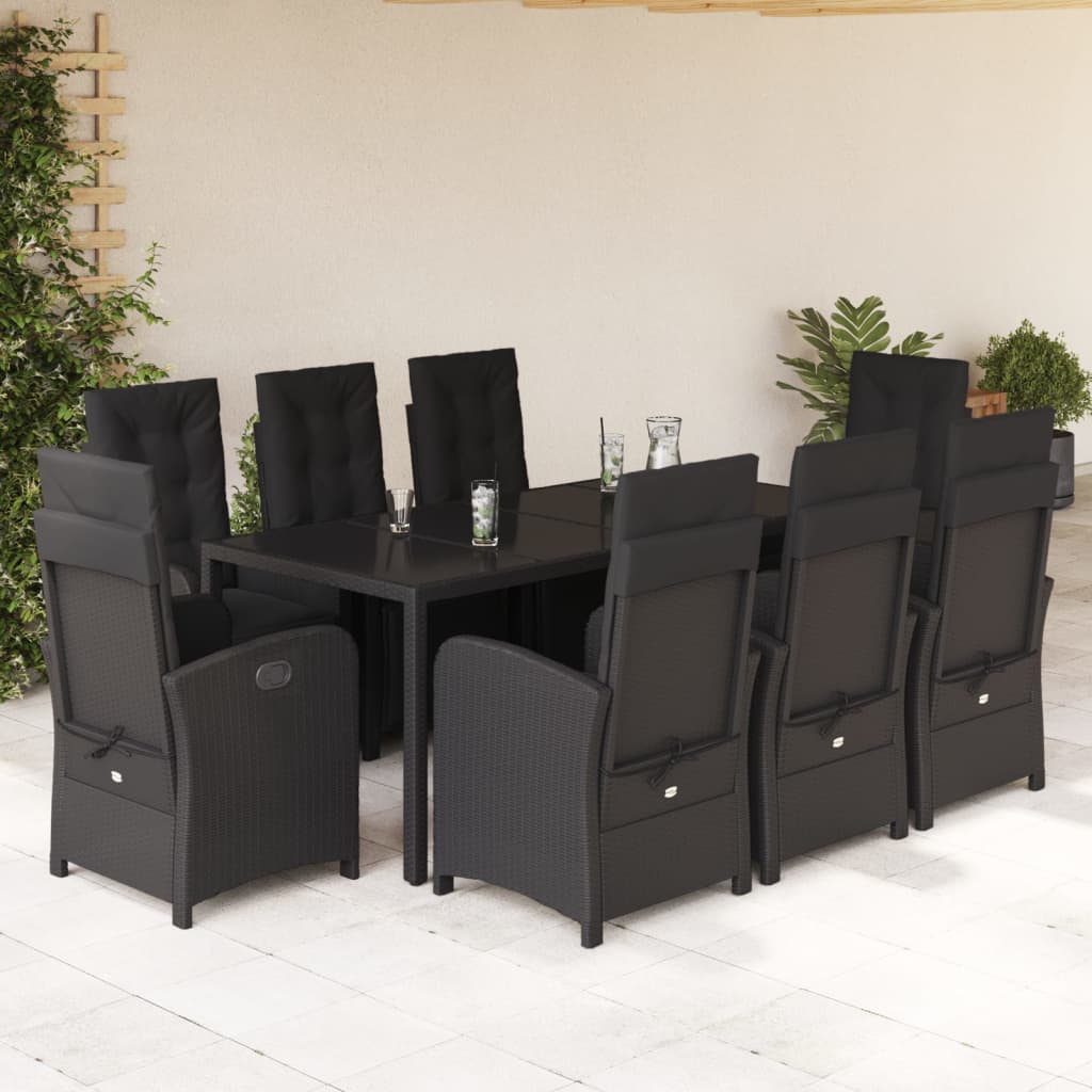Set De Comedor De Jardín 7 Pzas Y Cojines Ratán Sintético Negro