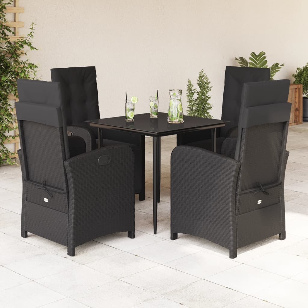 Set De Muebles Jardín 5 Pzas Con Cojines Ratán Sintético Negro