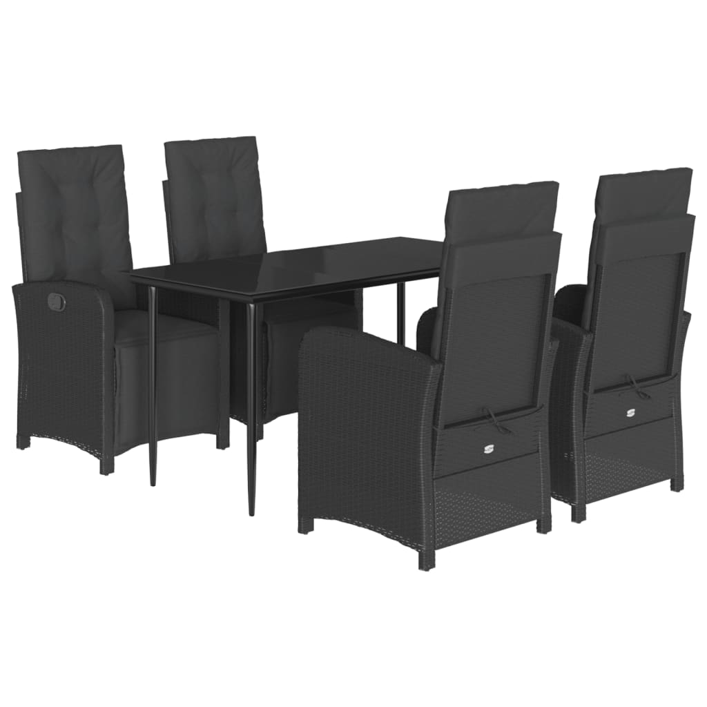 Set De Muebles Jardín 5 Pzas Con Cojines Ratán Sintético Negro
