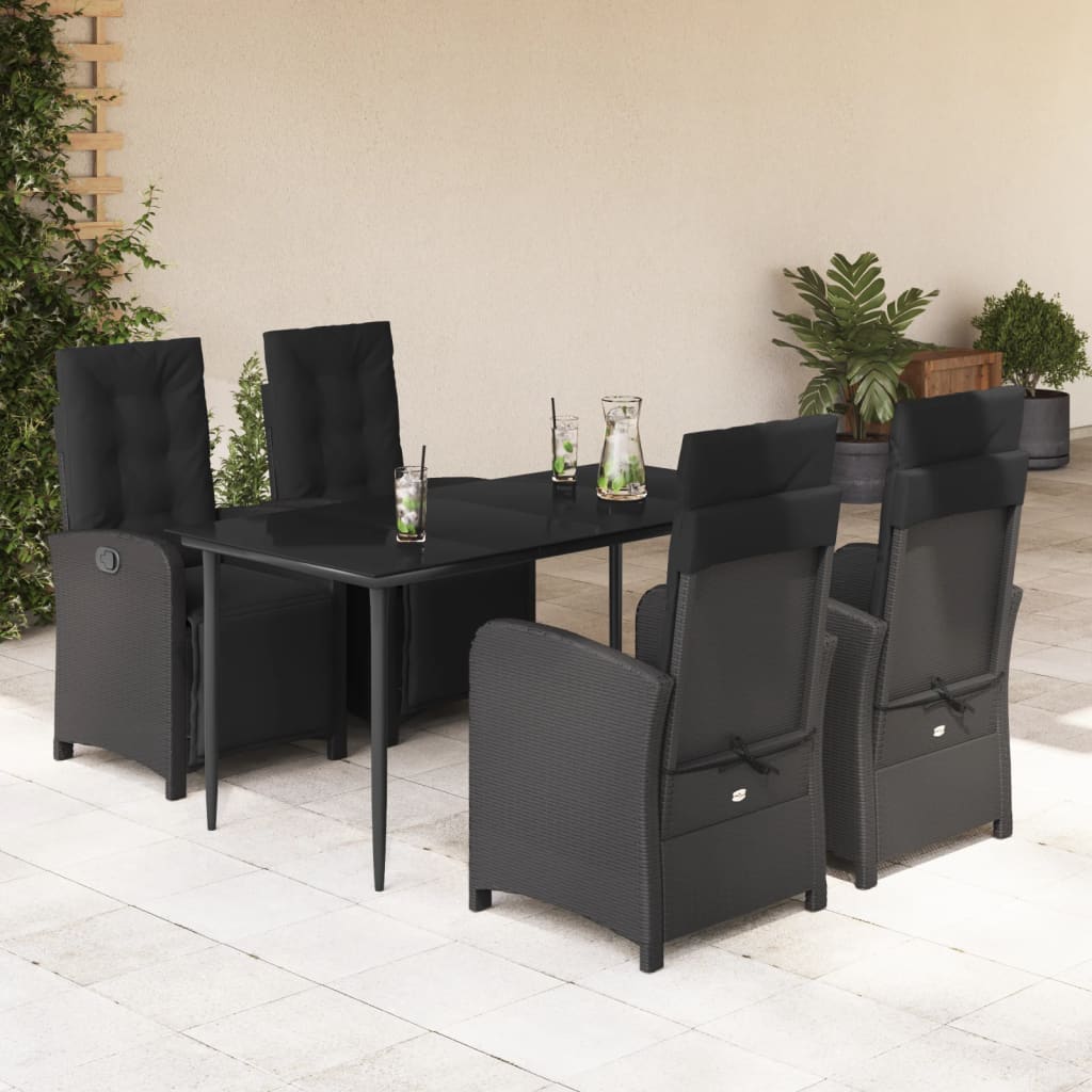Set De Muebles Jardín 5 Pzas Con Cojines Ratán Sintético Negro