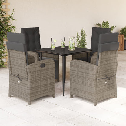 Set Comedor De Jardín 5 Piezas Con Cojines Ratán Sintético Gris
