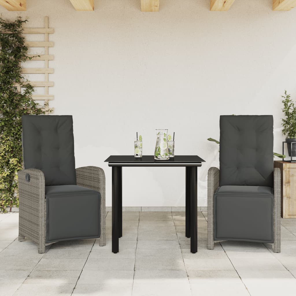 Set Comedor De Jardín 5 Piezas Con Cojines Ratán Sintético Gris