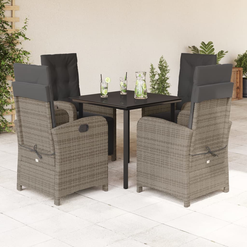 Set Comedor De Jardín 5 Piezas Con Cojines Ratán Sintético Gris