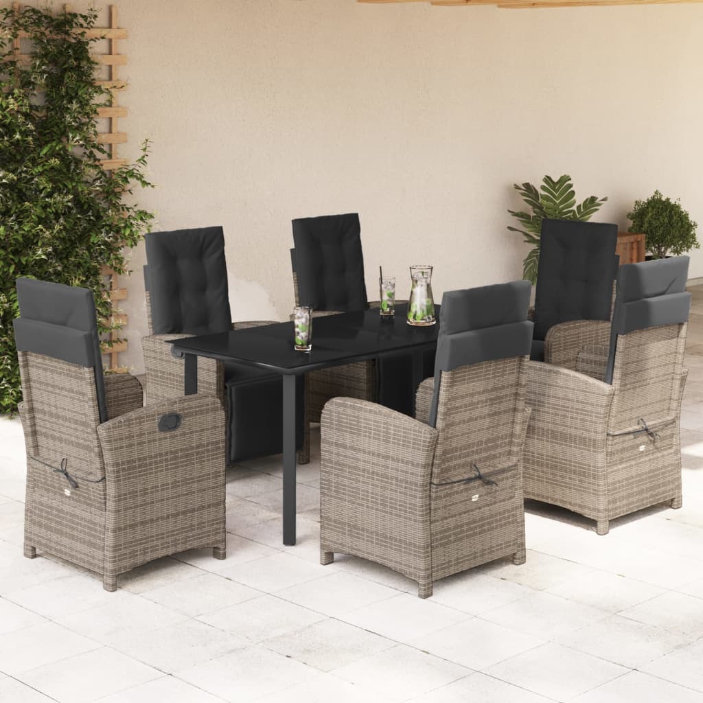 Set Comedor De Jardín 5 Piezas Con Cojines Ratán Sintético Gris